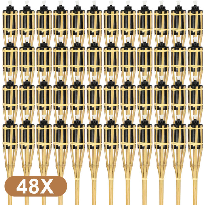 Einfeben - Torche de jardin en lot de 48, flambeaux en bambou, avec mèche, éclairage d'ambiance, hauteur : 90 cm, nature