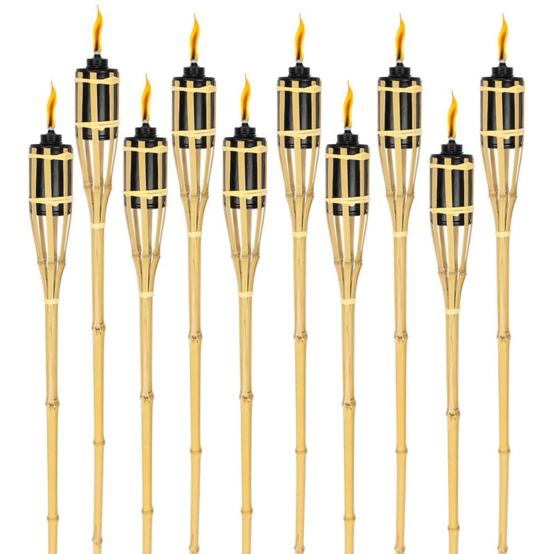 EINFEBEN Torche de jardin Huile de torche 10x Torches Flamme lumineuse Garden Torch Set Bambou