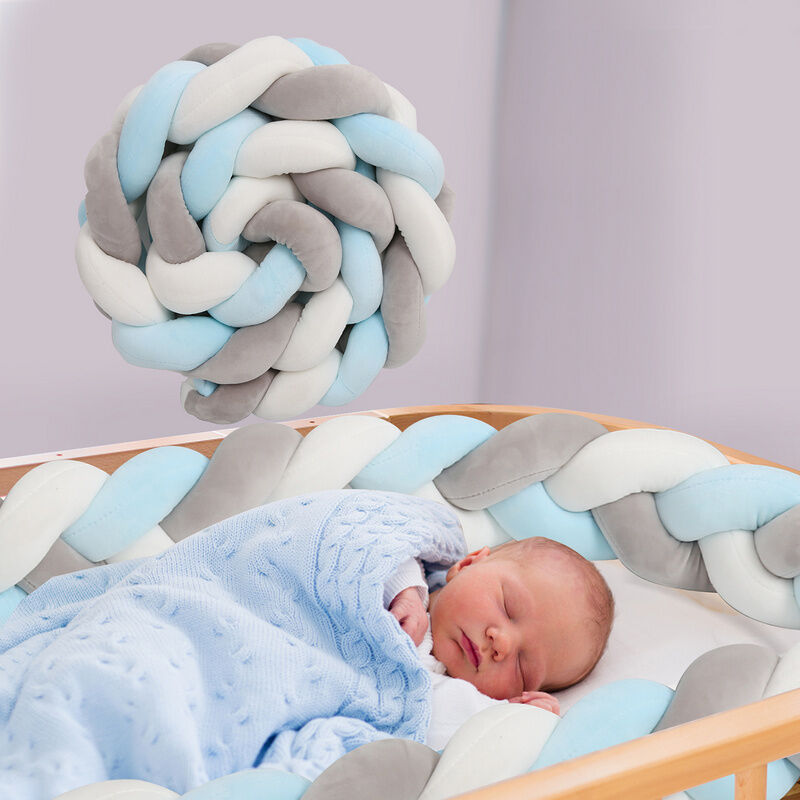 swanew - tour de lit coussin serpent coussin tressé pare-chocs velours protection bébé 2m gris blanc bleu