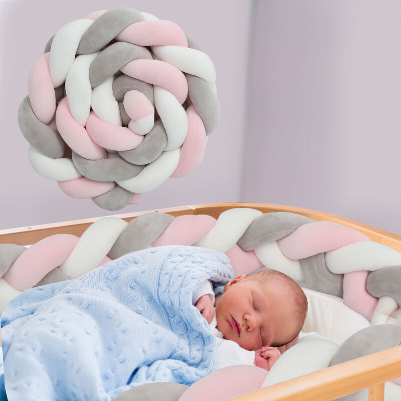 Einfeben - swanew Tour de Lit Coussin Serpent Coussin Tressé Pare-chocs Velours Protection Bébé 2M Gris Blanc Rose