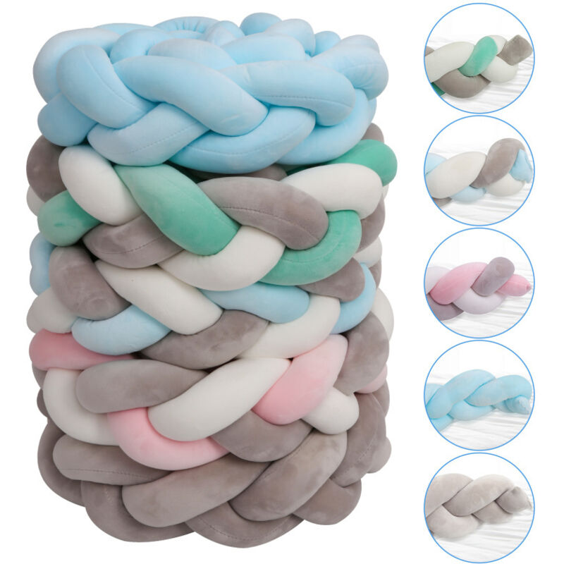 Einfeben - Tour de Lit Coussin Serpent Coussin Tressé Pare-chocs Velours Protection Bébé 2M Gris Blanc Vert