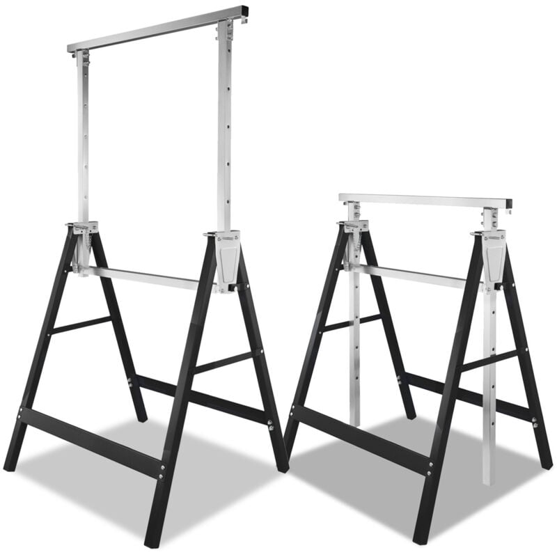 Tréteaux télescopiques Pack de 2, Hauteur réglable 80-130cm, Métal pliable Tréteaux, Noir - Einfeben