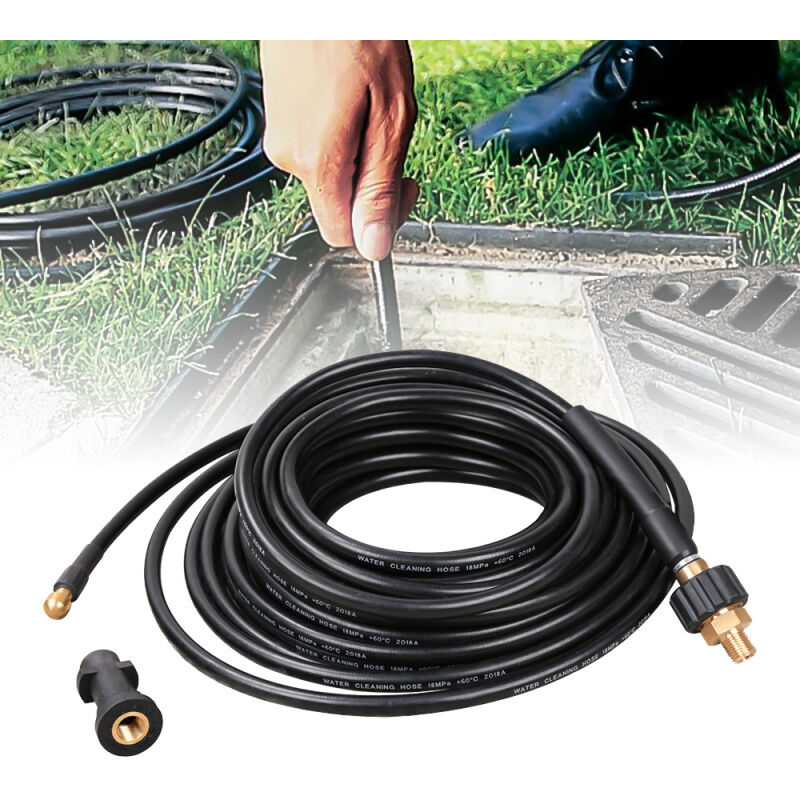 Einfeben - Tuyau pour nettoyeur haute pression Tuyau déboucheur flexible noir Nettoyage de canalisations 10m