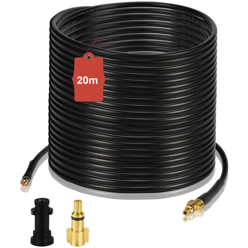 Einfeben - Tuyau pour nettoyeur haute pression Tuyau déboucheur flexible noir Nettoyage de canalisations 20m