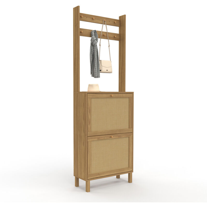 Idmarket Braun Eingangsgarderobe Hanae Schuhmöbel 2 Türen Mit Natürlichem Effekt Rohrgeflecht