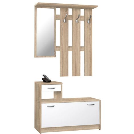 Eingangsgarderobe in Weiß und Sonoma-Eiche 100x25xh.180 cm