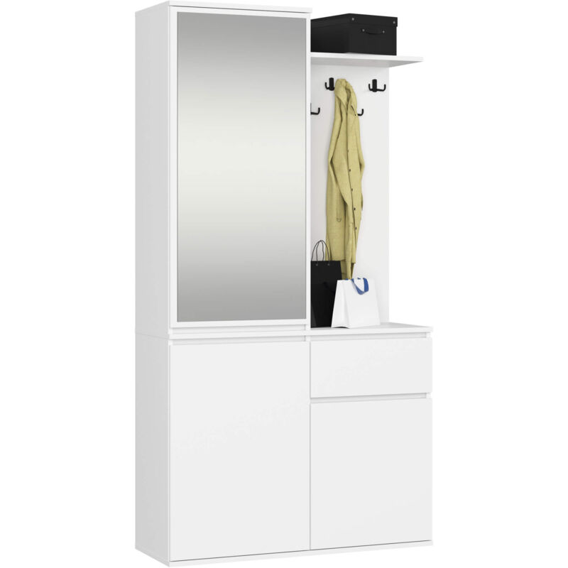 Akord Eingangsmöbel-set Entro Mit Kleiderschrank Und Spiegel Weiß 3 Türen 1 Schublade 7 Einlegeböden 95x35x183 Cm