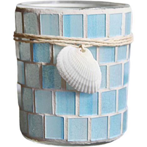 Eingelegte Glaskerze mit Muschelmotiv - Mano - M7 - Leuchtender Halo in Blau, Weiß, Khaki, Gelb, Grün, Seeblau
