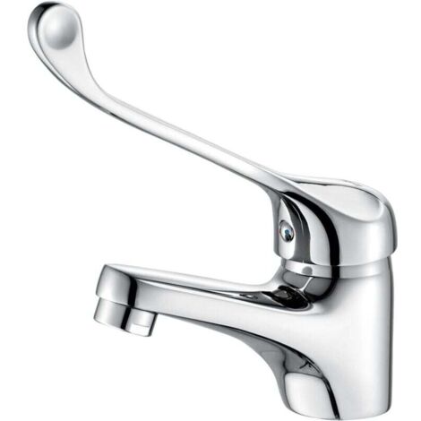 Einhebel-Waschtischarmatur mit Griff, Badezimmerarmatur, Chrom, Silber