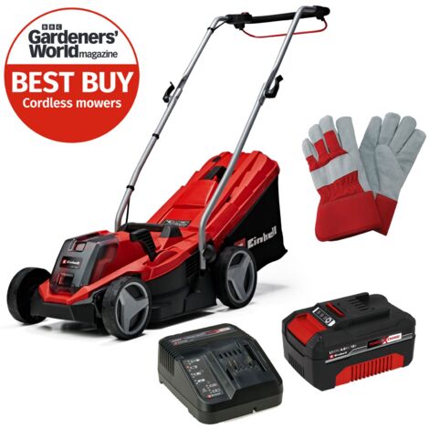 Einhell 33cm Cordless Lawnmower 18V Rotary PXC GE-CM 18/33 Li 4Ah Battery Gloves