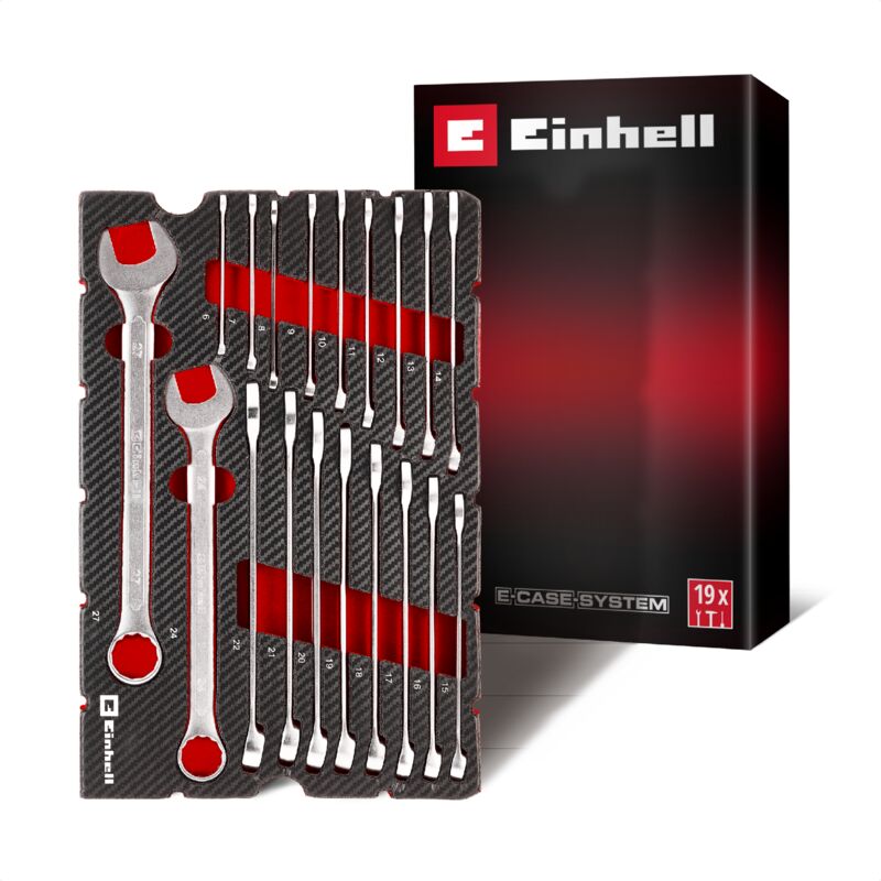 Einhell Mix&Match Insert Clés Mixtes 19 pcs Profil 12 Pans Acier Chrome Vanadium 6–27 mm EVA Système E Case