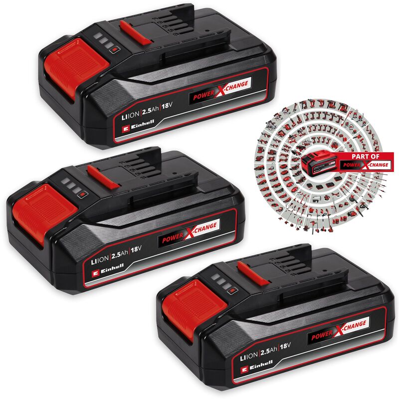 Einhell - 3x 2.5Ah 18V Battery Power X-Change pxc Rechargeable Dust Resistant led