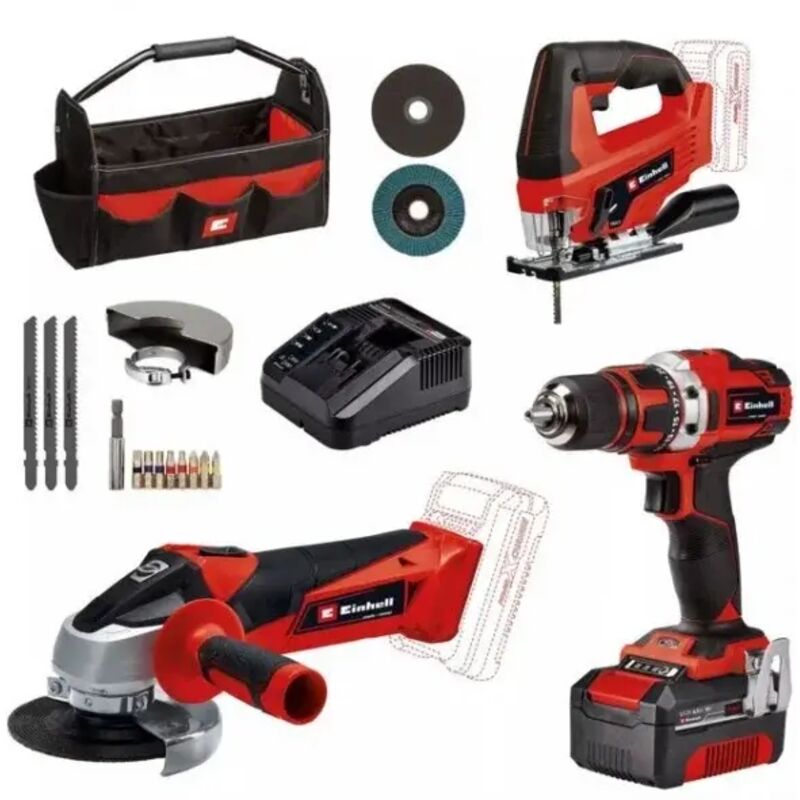 Jeu doutils Einhell TE TK 183 Li Kit JS+CD+AG Power X Change 4257241 pour les bricoleurs en sacoche