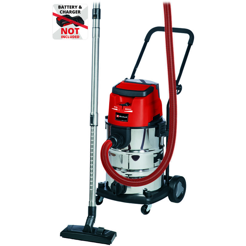 Einhell - Akku-Nass-Trockensauger te-vc 36/30 Li S-Solo Power X-Change (Lithium-Ionen, ECO/BOOST-Mode, Edelstahlbehälter 30 l, Blasanschluss, inkl.