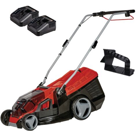Einhell Akku-Rasenmäher GE-CM 36/36 Li M Kit (Li-Ion, 36 V, Mulchfunktion, 6-stufige Schnitthöhenverstellung 25-75 mm, 36 cm Schnittbreite, 40 L Fangbehälter, inkl. 2x4,0 Ah Akkus und 2 Ladegeräten)