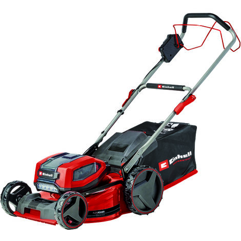Einhell Akku-Rasenmäher GP-CM 36/47 S Li BL Kit Power X-Change (36 V, 47 cm Schnittbreite, bis 700 m², Brushless, 65 L Fangkorb, Radantrieb, inkl. 4x 4,0 Ah + 2x Twincharger)