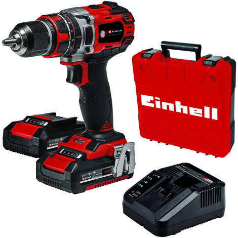 Einhell Akku-Schlagbohrschrauber TP-CD 18/50 Li-i BL FC Bayern Power X-Change (18 V, 50 Nm, Brushless, 2-Gang-Getriebe, inkl. 2x 2,0 Ah Akkus, Ladegerät, Koffer)