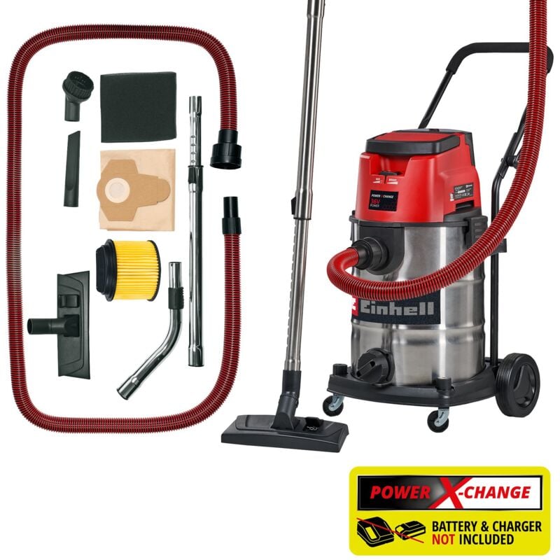 Aspirateur eaux et poussieres sans Fil te-vc 36/30 Li S-Solo - Power X-Change (36V, Cuve inox 30L, Deux Vitesse : eco et Boost) Livré sans Batterie