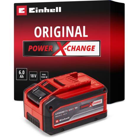 Einhell Batterie 6 Ah Multi-Ah Power X-Change Plus (18 V, 4-6 Ah, Lithium-Ion, Témoin de niveau de charge, Mode 6 Ah pour une capacité maximale ou mode 4 Ah)