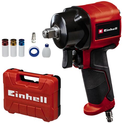 Einhell Boulonneuse pneumatique TC-PW 610 Compact (8 bar max, couple max. de 610 Nm, carré d’entraînement 1/2", rotation à gauche/droite, vendue dans son coffret avec 3 douilles)