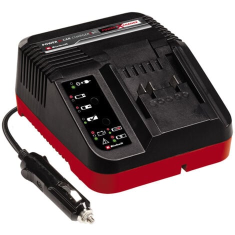 Einhell Chargeur Power X-Car Charger 3 A Power X-Change (18 V, connecteur 12 V, contrôle permanent des batteries et gestion de charge intelligente, indicateur d’état LED à 7 niveaux)