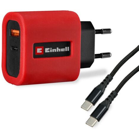 Einhell Chargeur rapide USB (65 W, adaptateur USB-C + USB-A, câble USB-C inclus)