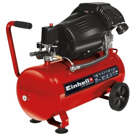 Einhell Compresseur à air double cylindre TC-AC 420/50/10 V (2200 W, Cuve de 50 L, Pression 10bar, Débit d'aspiration 420 l/min, Réducteur de pression)