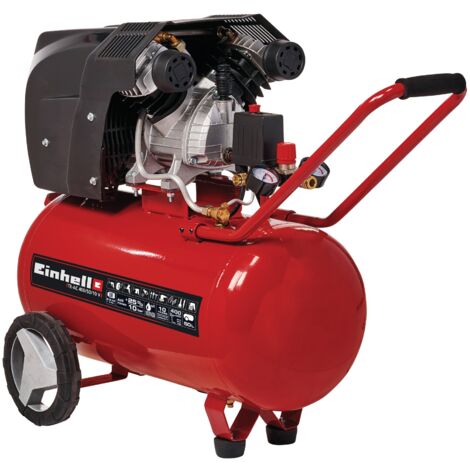 Einhell Compresseur à air double cylindre TE-AC 400/50/10 V (2200 W, Cuve de 50 L, Pression 10bar, Débit d'aspiration 400 l/min, Réducteur de pression)