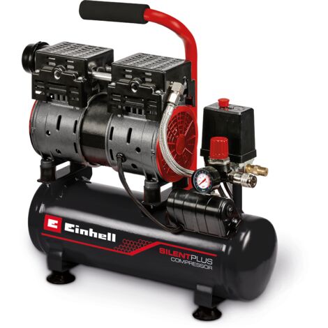 Einhell Compresseur à air silencieux TE-AC 6 Silent (550W, Cuve de 6 L, Pression 8bar, Débit d'aspiration 110l/min, Moteur sans huile, Réducteur de pression)
