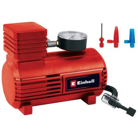 Einhell Compresseur de voiture CC-AC 12V (12 V, Pression : 18 bar, Manomètre intégré,Tuyau à compression avec valve pour pneus) Livré avec 3 adaptateurs