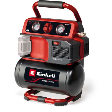 Einhell Compresseur sans fil TE-AC 18/75 Li OF-Solo Power X-Change (18 V, 8 bar max., cuve de 5 l, capacité de pompage de 75 l/min, 2 manomètres, sans lubrification, sans batterie)