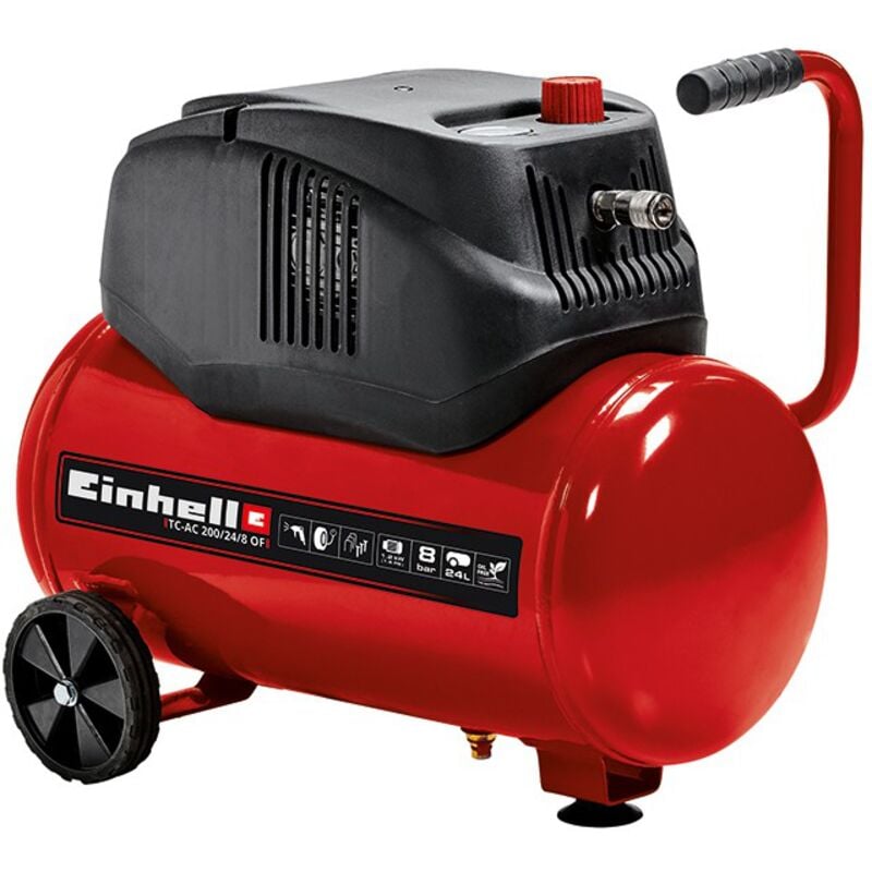 Einhell Compresseur TC-AC 200/24/8 OF (1200 W, 8 bar, réducteur de pression, moteur sans huile ni entretien, réservoir de 24L)