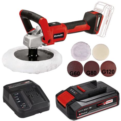 Einhell Cordless 180mm Brushless Polisher Power X Change 18v + 2.5AH Battery Kit