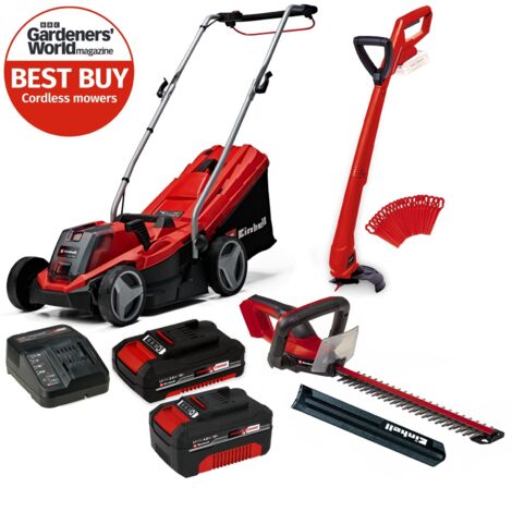 Einhell Cordless 18v Lawnmower 33cm Cut Brushless + Grass Trimmer + Hedge Cutter