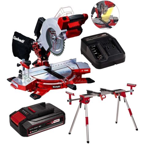Einhell Cordless 18v Mitre Saw 210mm X-Change 18/210 1 x 2.5ah + Leg Stand