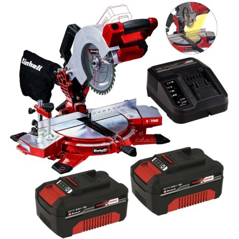Einhell Cordless 18V Mitre Saw Power X Change +X2 4ah Batteries TE-MS 18/210 LI