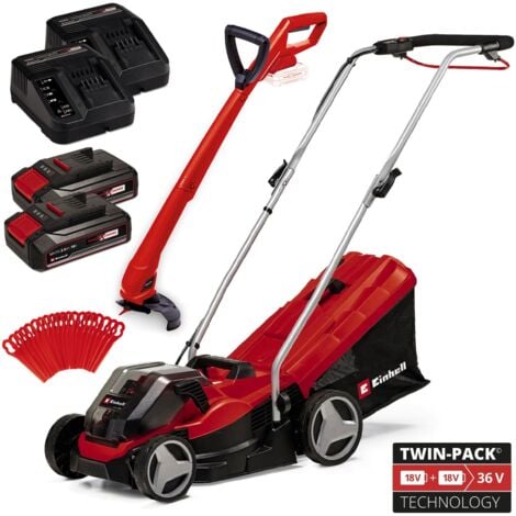 Einhell Cordless 36v Lawnmower 33cm Cut Brushless + Grass Trimmer 2x Batteries