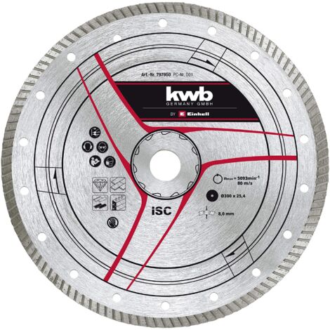 Einhell - Disco da taglio Turbo diamantato 300 x 25,4 mm (accessorio per taglia-pietra, Ø 300 x 25,4 mm, diametro 6 mm, diametro massimo 6400 min-1, per tagliapietra)