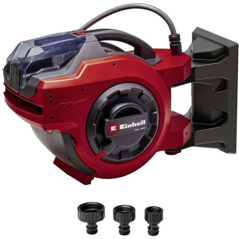 Einhell Enrouleur de Tuyau Sans Fil GE-HR 18/30 WH Li-Solo, M�canisme d�Enroulement Automatique, Support Mural, Tuyau de Raccordement 1,5 m, 540 mm, 1/2 Pouce, Rouge, Sans Batterie ni Tuyau