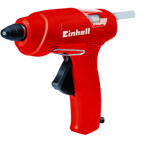 Einhell Heißklebepistole TC-GG 30 (mechanischer Vorschub, Sichtfenster, Aufstellbügel, inkl. Standard-, Flach-, Verlängerungsdüse, 3 Klebestifte)