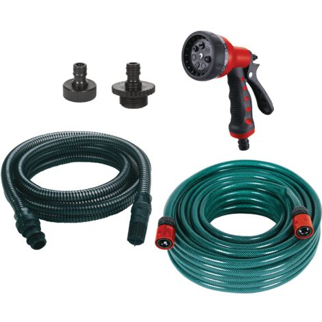 Einhell Kit d'accessoires pour pompes de surface (7 pièces, accessoires d'aspiration et de pompe côté pression, avec tuyau d'arrosage, kit d'aspiration, 2 adaptateurs, douchette de jardin)