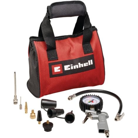 Einhell Kit de 10 accessoires pour Compresseur + sacoche (accessoire de compresseur, avec embout-adaptateur pour pistolet à air, gonfleur pneumatique, 8 adaptateurs de gonflage, sacoche incluse)