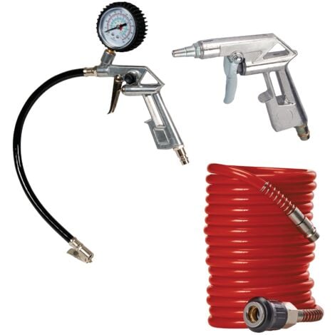 Einhell Kit de 3 accessoires pour Compresseur (Pistolet de soufflage, manomètre de gonflage, tuyau de 5m (diamètre intérieur 6 mm))