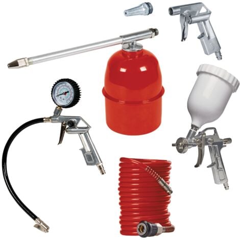 Einhell Kit de 5 accessoires pour Compresseur (Manomètre, Pistolet d'aspiration, Pistolet à peinture, Pistolet spray métal et Tuyau spirale)