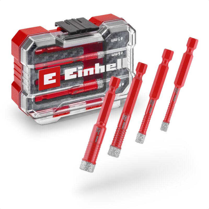 Einhell - Set xs-case Coffret de 4 forets diamantés pour carrelage (coupe à sec, garniture diamantée de 7 mm, remplissage paraffine, bord de coupe