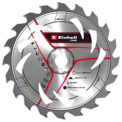 Einhell - Lama per sega circolare originale, 150 x 16 (accessori per sega, diametro 150 mm, attacco 16 mm, 20 denti piegati, larghezza di taglio 1,6 mm, metallo duro, per seghe circolari a batteria)