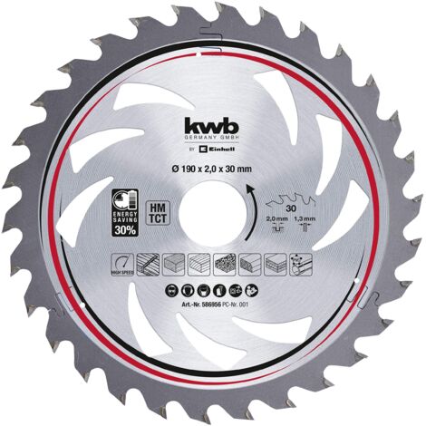 Einhell - Lama per sega circolare originale, 190 x 30 (accessori per seghe, Ø 190 mm, attacco 30 mm, 20 denti piegati, larghezza di taglio 2,0 mm, metallo duro, per seghe circolari manuali)
