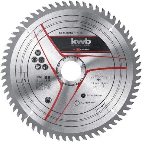 Einhell - Lama per sega circolare originale, 210 x 30 (accessori per sega, diametro 210 mm, attacco 30 mm, 64 denti, larghezza di taglio 1,8 mm, per troncatrice a batteria e seghe circolari da tavolo