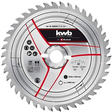 Einhell - Lama per sega circolare originale, 250 x 30 cm (accessori per sega, diametro 250 mm, attacco 30 mm, 42 denti piegati, larghezza di taglio 1,8 mm, per troncatrici con tappo di trazione)