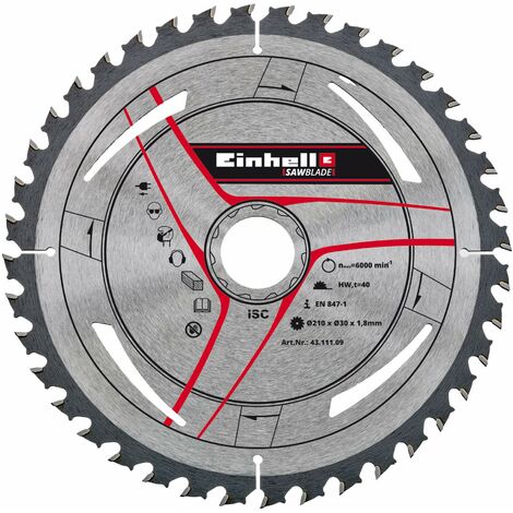Einhell - Lama per taglio sottile in metallo duro originale (accessorio per sega Stationäres, 40 denti, max giri 6000 min-1, Ø 210 x Ø 30 x 1,8 mm)